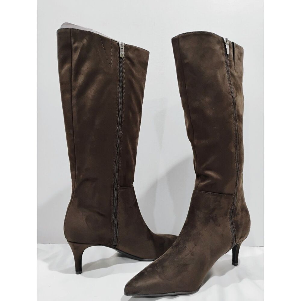Marc Fisher Women's Glint Tall Wide Calf Kitten Heel Boots Brown 8.5 - Picture 4 of 10